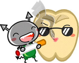虫歯菌に煙草を吸わせて黄色く変色した歯イラスト