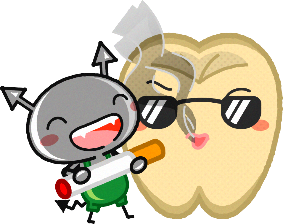 虫歯菌に煙草を吸わせて黄色く変色した歯イラスト
