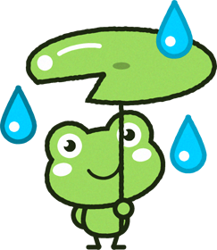 6月の文字イラストハスの葉の傘をさすカエルのイラスト