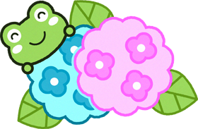 紫陽花とカエルのイラスト