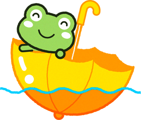 傘に乗るカエルのイラスト