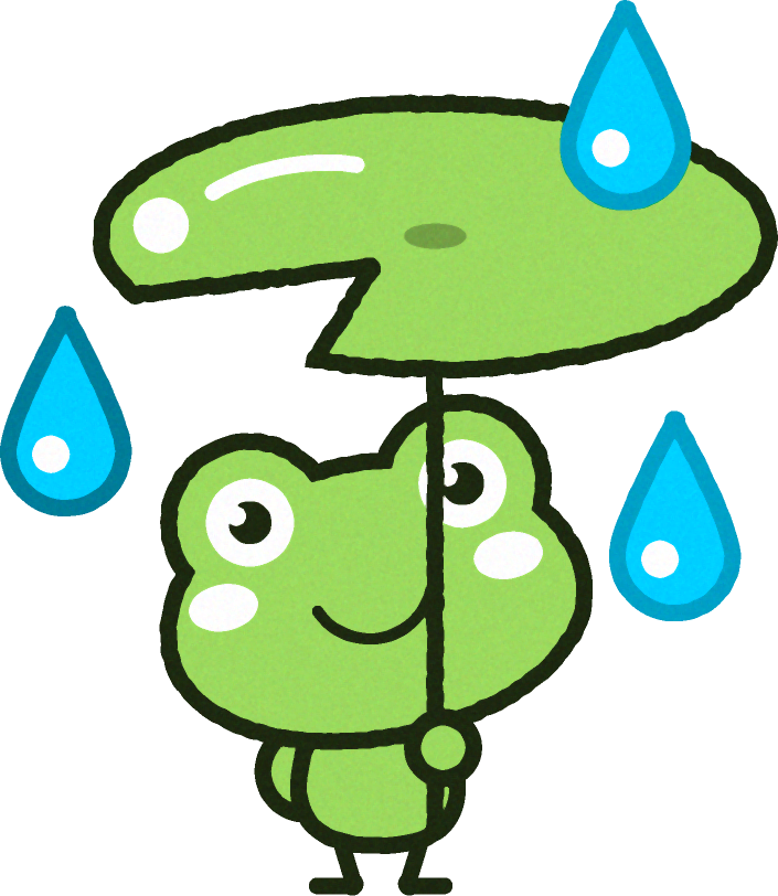 ハスの葉の傘をさすカエルのイラスト