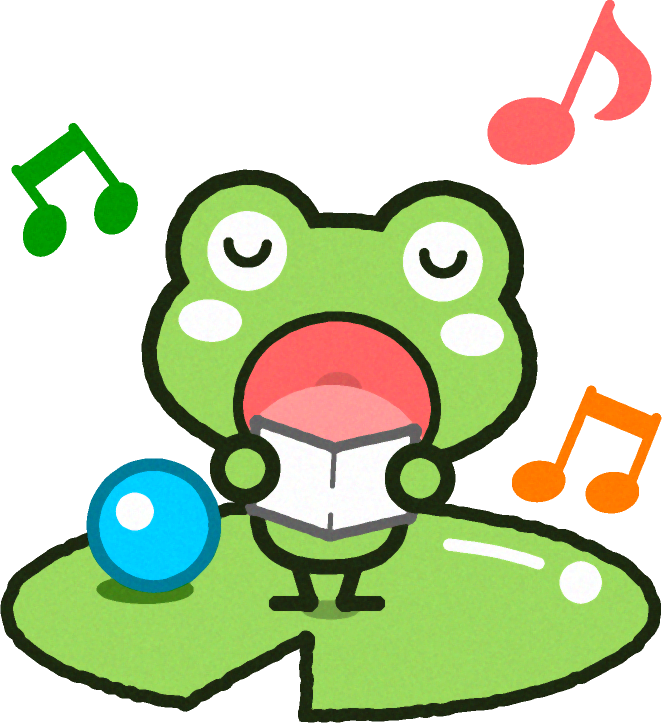 ハハスの葉の上で歌うカエルのイラスト