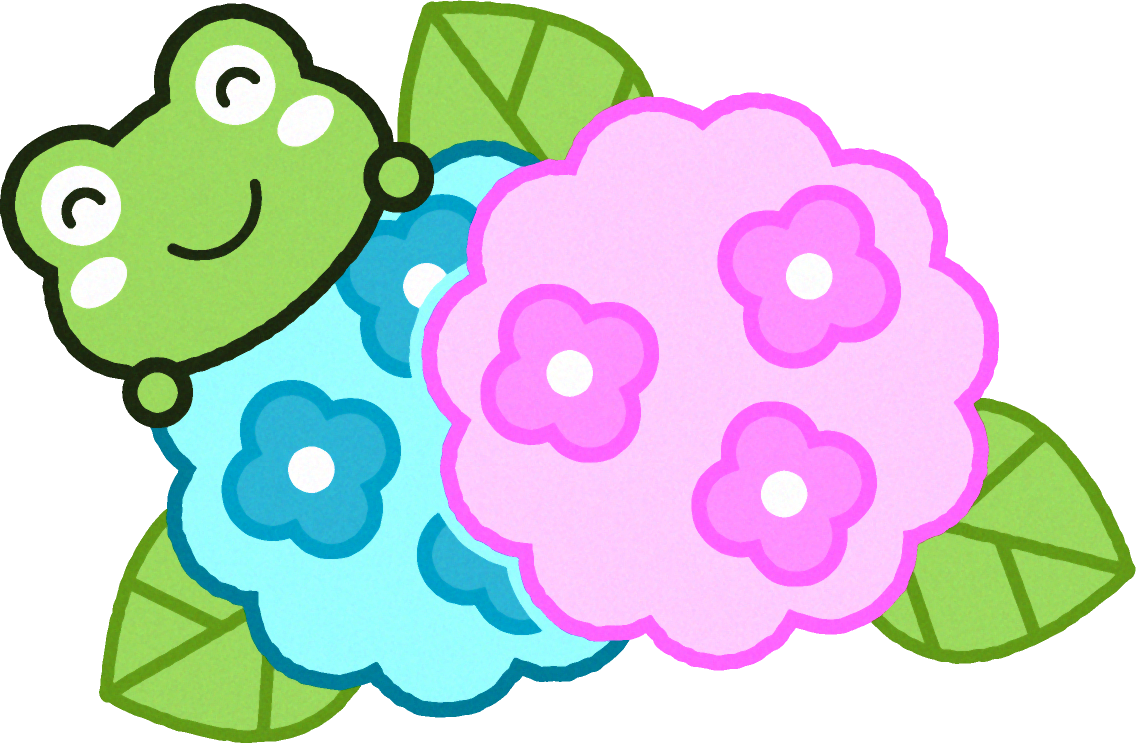 ハ紫陽花とカエルのイラスト