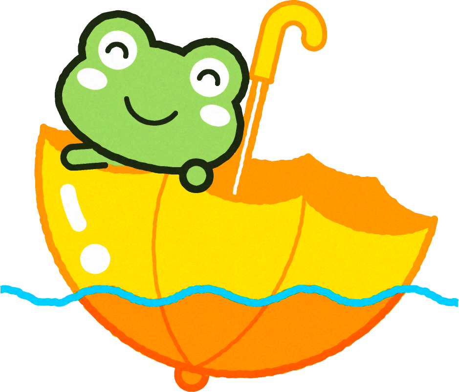 ハ傘に乗るカエルのイラスト