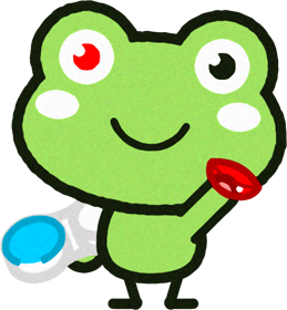 カラーコンタクトを入れて目の色を変えるカエルのイラスト