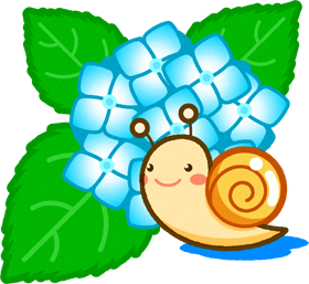 紫陽花とカタツムリのイラスト/水色