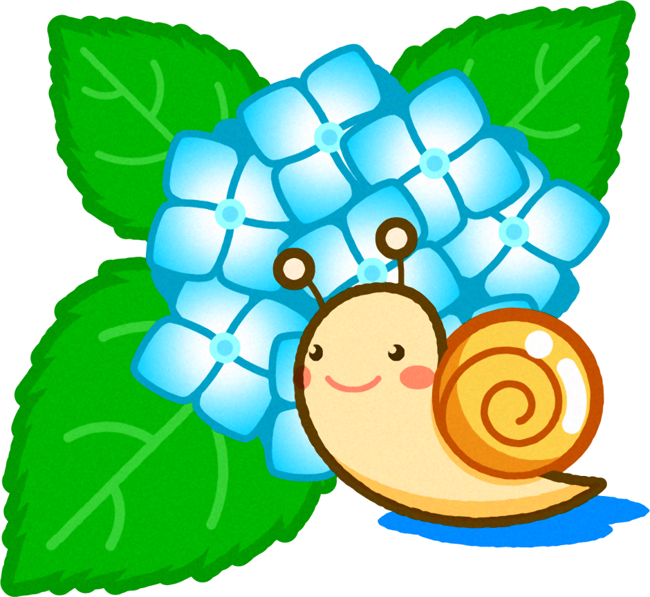 紫陽花とカタツムリのイラスト/水色