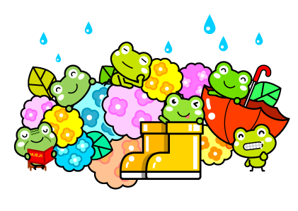 雨の日と紫陽花とカエルイラスト