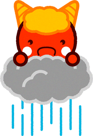雨雲に乗る赤鬼のイラスト