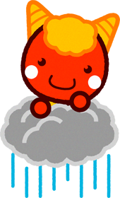 雨雲に乗る赤鬼のイラスト/笑うト