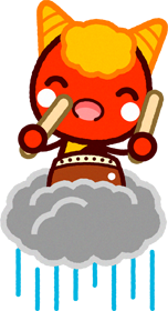 雨雲に乗る赤鬼のイラスト/雨太鼓