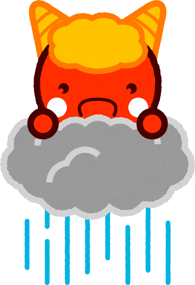 雨雲に乗る赤鬼のイラスト