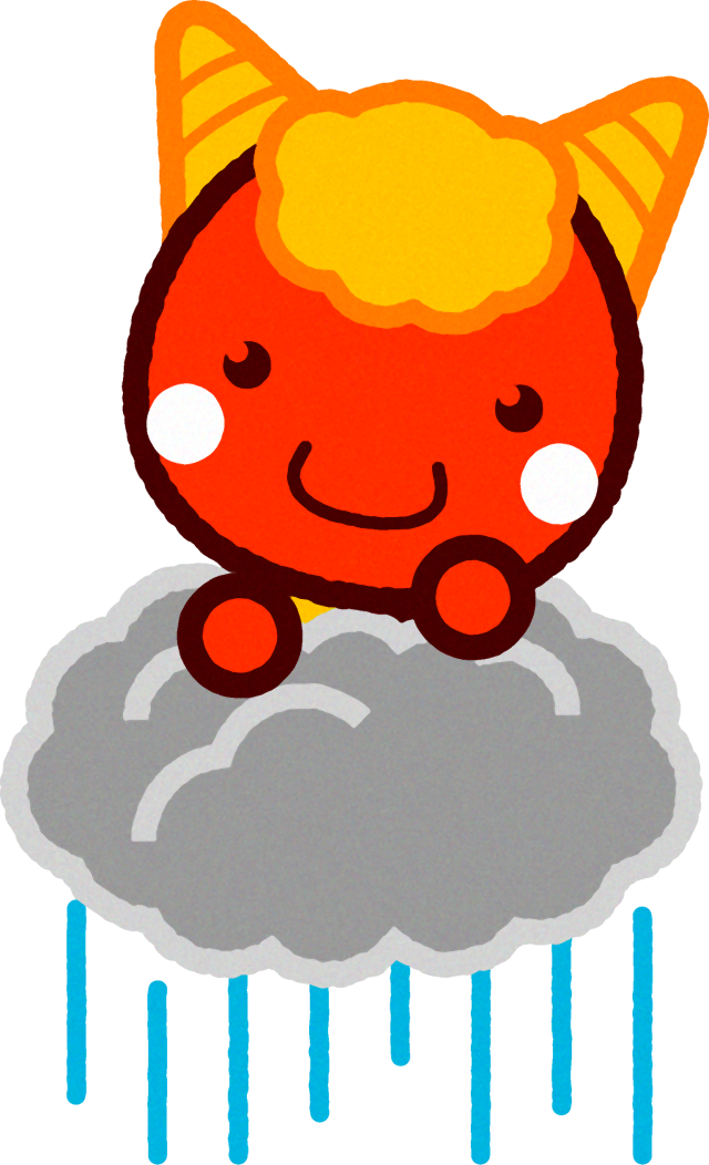 雨雲に乗る赤鬼のイラスト/笑う