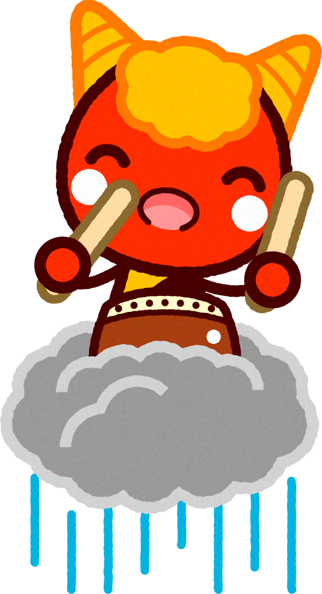 雨雲に乗る赤鬼のイラスト/雨太鼓