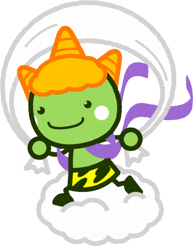 雲に乗る緑鬼のイラスト