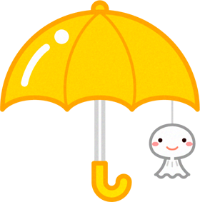 黄色い傘に吊るしたてるてる坊主イラスト