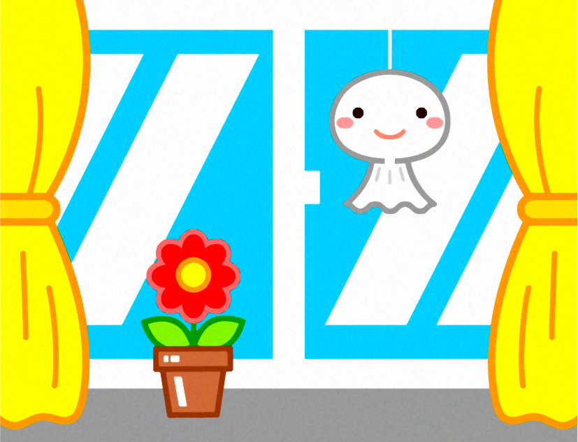 窓際に吊るしたてるてる坊主イラスト