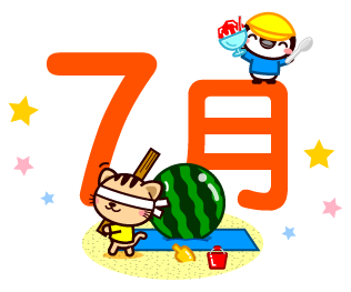 夏にスイカ割りをする猫イラスト