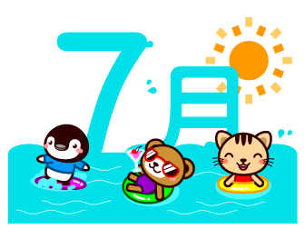 海で泳いだりサーフィンをする動物イラスト