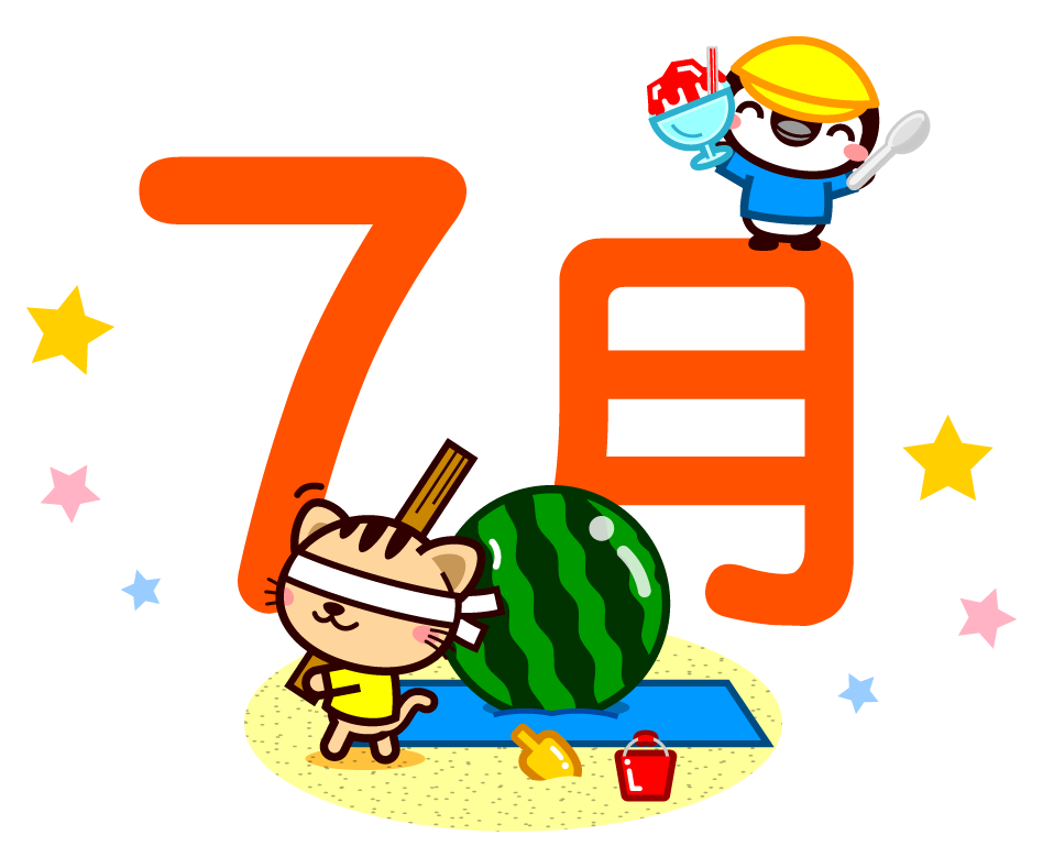 夏にスイカ割りをする猫イラスト