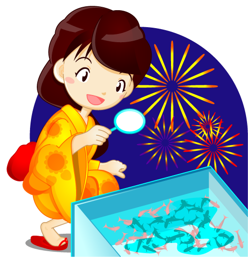 浴衣の女性イラスト/金魚すくい