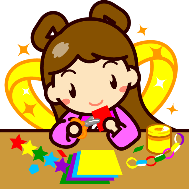 七夕飾りを作る織姫ちゃんイラスト