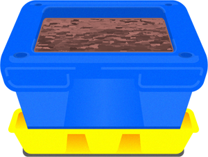 土を入れた青い植木鉢イラスト