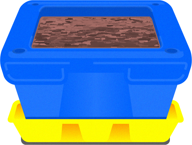 土を入れた青い植木鉢イラスト