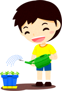 朝顔の水やりイラスト/男の子