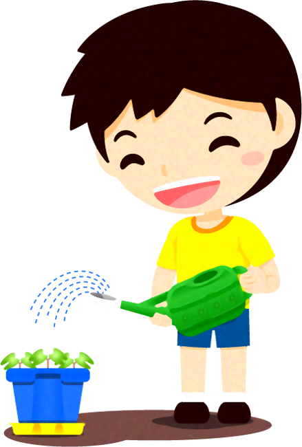 朝顔の水やりイラスト/男の子