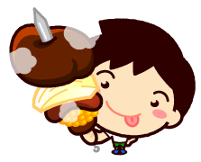焼きたての肉を持つ男の子イラスト