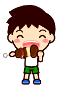 串にさした肉を食べる男の子イラスト