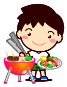 バーベキューをする男の子イラスト