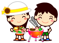 バーベキューをする子供たちのイラスト