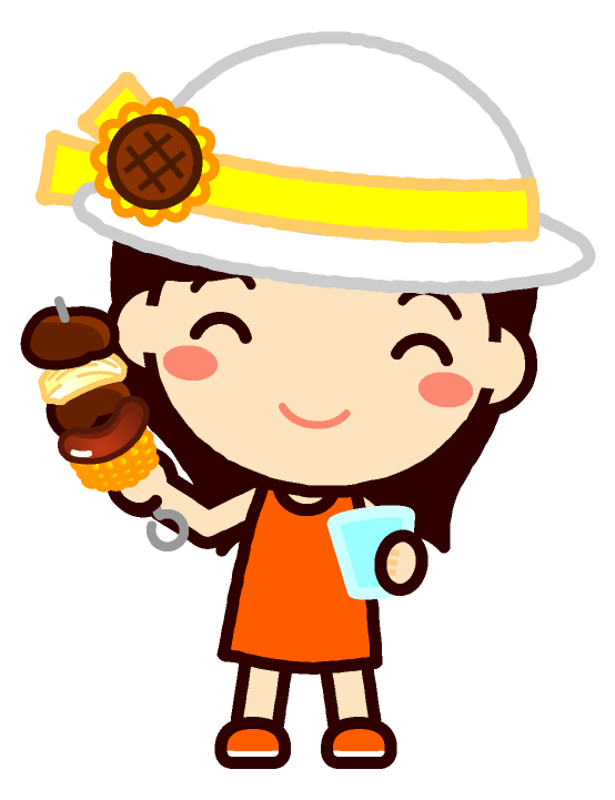 串にさした肉を持つ女の子イラスト