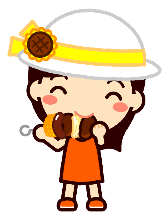串にさしたお肉を食べる女の子イラスト
