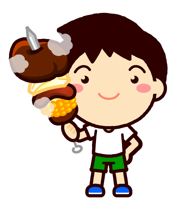 串にさした肉を持つ男の子イラスト