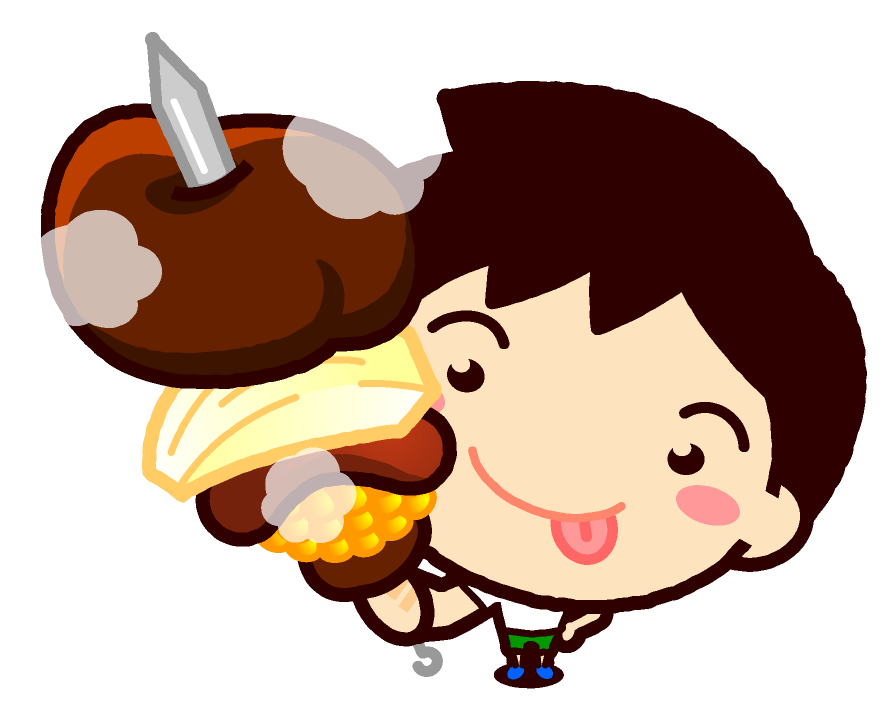 焼きたての肉を持つ男の子イラスト