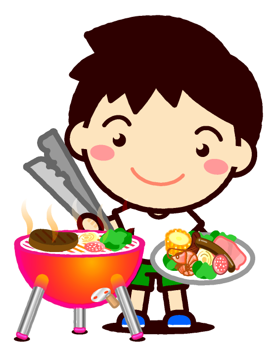 バーベキューをする男の子イラスト
