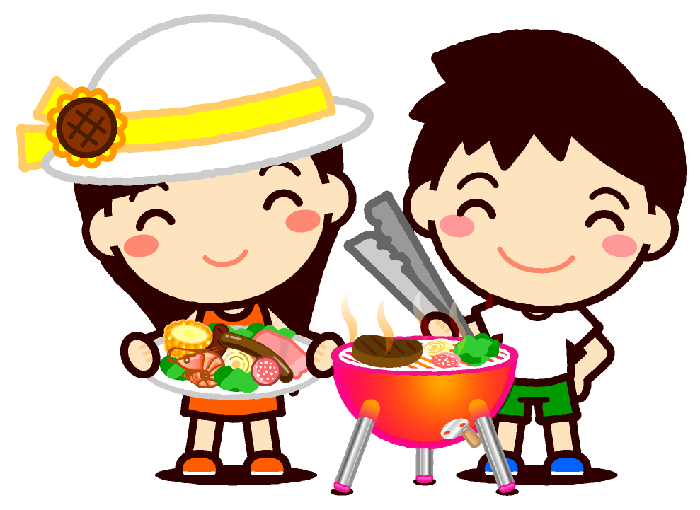 バーベキューをする子供たちのイラスト