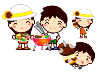バーベキューをする子供たちのイラスト