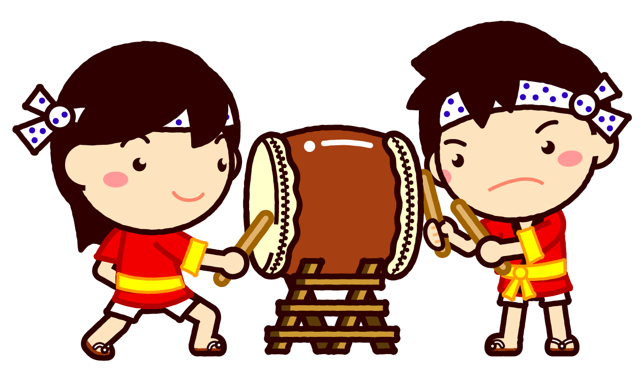 太鼓を叩く子供たちイラスト