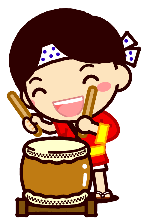 太鼓を叩く子供のイラスト/男の子