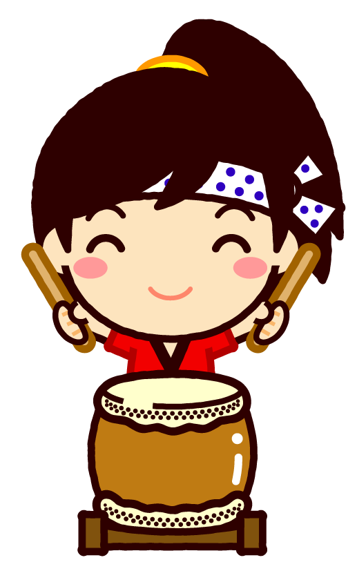 太鼓を叩く子供のイラスト/女の子