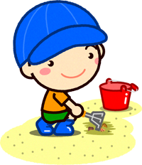 浜辺で潮干狩りをする男の子イラスト