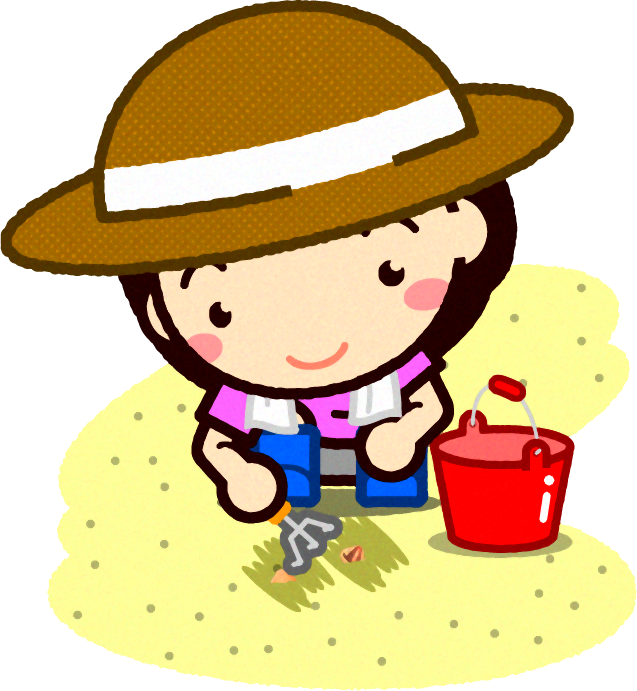 浜辺で潮干狩りをする女の子イラスト