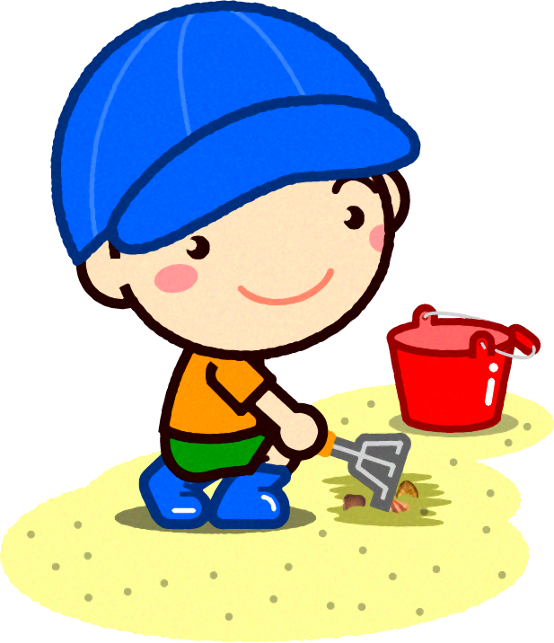 浜辺で潮干狩りをする男の子イラスト