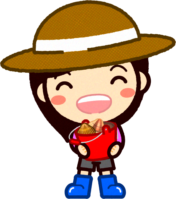 バケツ一杯の貝を獲った女の子イラスト