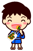 浴衣を着た子供イラスト/たこ焼きを食べる男の子